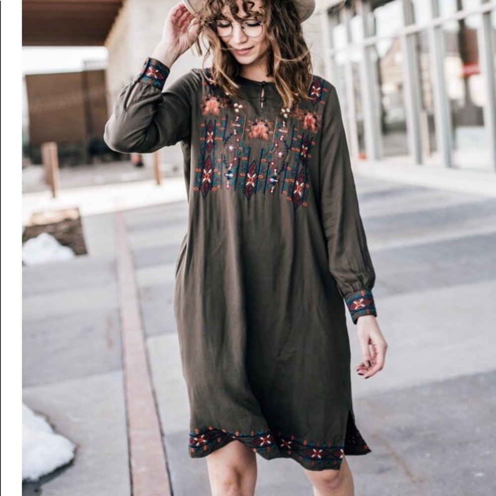💕LAST ONE! 💕 Olive Embroidered Dress